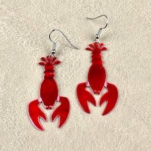 Red Lobster Handmade Copper Earring, Animal Jewelry, Animal Earrings, Lobster Jewelry, Lobster Earrings, Red Lobster Art.