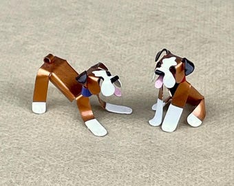 English Bulldog Puppy Handmade Copper Sculpture, Miniature Collectible Art Figurine