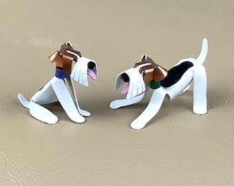 Wire Fox Terrier Puppy Handmade Copper Sculpture, Miniature Collectible Figurine