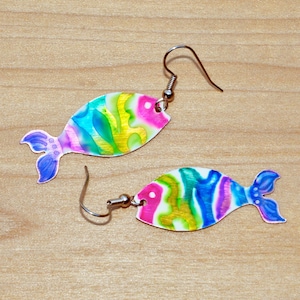 Rainbow Fish Copper Earrings, Hand Painted, Handmade, Animal Jewelry, Animal Earring, Fish Jewelry, Fish Earrings, Fish Art