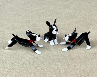 Boston Terrier Puppy Handmade Copper Sculpture, Miniature Collectible Figurine