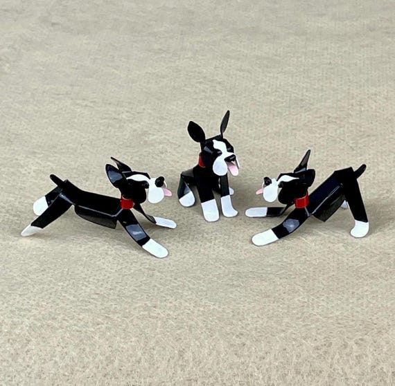 Boston Terrier Puppy Handmade Copper Sculpture, Miniature Collectible Figurine