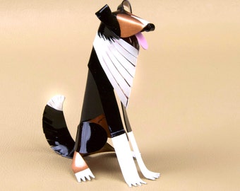 Rough Collie handgemaakte koperen miniatuursculptuur, verzamelbaar hondenkunstbeeldje