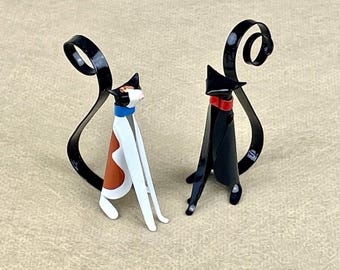 Sitting Cat Sculpture Handmade Copper, Collectible Miniature Cat Art Figurine