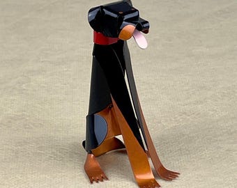 Rottweiler Dog Handmade Copper Sculpture, Miniature Collectible Dog Art Figurine