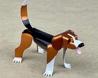 Beagle Dog Handmade Copper Sculpture, Miniature Collectible Dog Art Figurine