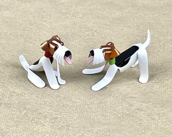 Wire Fox Terrier Tween Puppy Dog Handmade Copper Sculpture, Miniature  Collectible Figurine