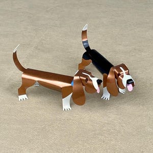 Basset Hound Dog Sculpture, Handmade Copper Miniature, Collectible Dog Art, Basset Hound Art, Basset Hound Figurine, Basset Hound Gift