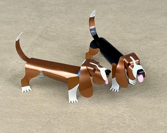 Basset Hound Handmade Copper Sculpture, Miniature Collectible Dog Art Figurine