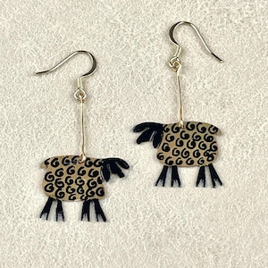 Black Sheep Copper Earring Hand Painted Handmade Animal Jewelry, Animal Earring, Black Sheep Earring, Sheep Jewelry, Black Sheep Art