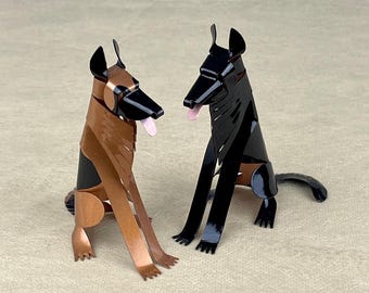 German Shepherd Handmade Copper Sculpture, Collectible Miniature Figurine