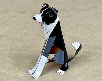Border Collie Dog Handmade Copper Sculpture, Collectible Miniature Art Figurine