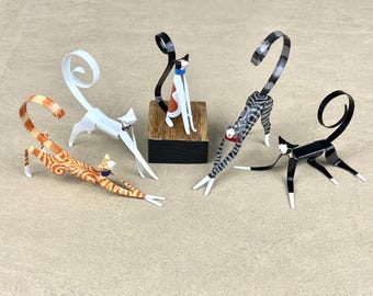 Cat Sculpture Handmade Copper, Hand-Painted Collectible Miniature Figurine