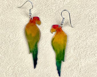 Rainbow Parrot Copper Earrings: Handmade Animal Jewelry