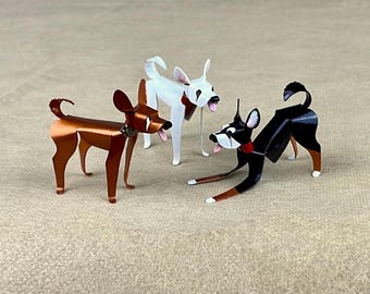 Chihuahua Dog Handmade Copper Sculpture, Miniature Collectible Figurine