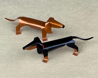 Handmade Dachshund Dog Sculpture, Copper Collectible Miniature Art Figurine