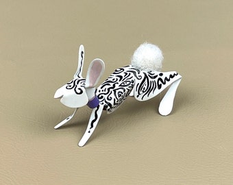 Copper Bunny Handmade Sculpture, Needle Felted Tail, Collectible Figurine