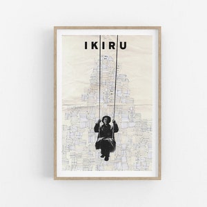 IKIRU- movie poster- black and white print- minimalist print- old movies- vintage print- japanese print- art print- retro print- Japan