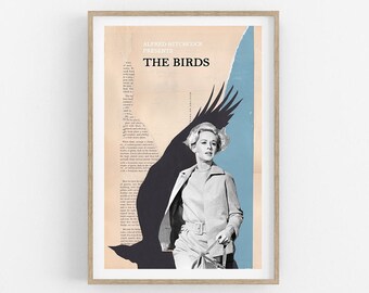 THE BIRDS- movie poster- minimalist print- minimalist movie poster- original poster- horror movie poster- hitchcock print- black and white