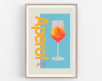 Aperol Spritz Art Print: Colorful Cocktail Poster, Kitchen Decor