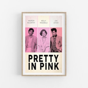 PRETTY in PINK- Póster de película- Póster de película minimalista- Películas de los 80- Láminas de los 80- Póster rosa- Póster original- Pósteres de películas de los 80- Romántico