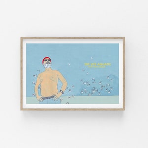 LA VIDA ACUÁTICA- La vida acuática- póster de película- póster de película minimalista- Wes Anderson- impresión divertida- Bill Murray- póster original- vintage