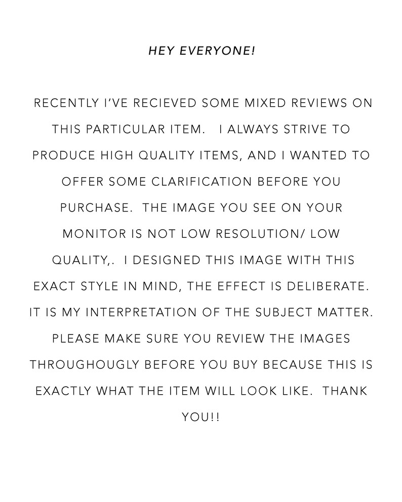 May include: White background with black text that reads "HEY EVERYONE!" followed by a message about product quality and image clarity. The text emphasizes the deliberate design and encourages thorough image review before purchase.