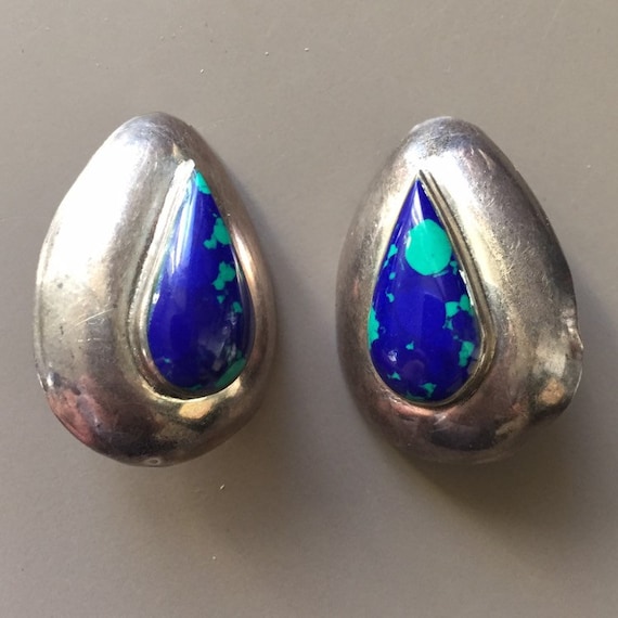 Midcentury Mexican 925 Silver and Blue and Green S
