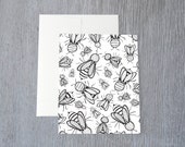 Honey Bee Pattern Greeting Card A2 (4.25" x 5.5") Hand Drawn Illustration Card