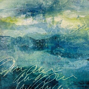 8” x 10” Abstract Mixed Media / Contemporary Art / Blue and Green Seascape / And Away 2