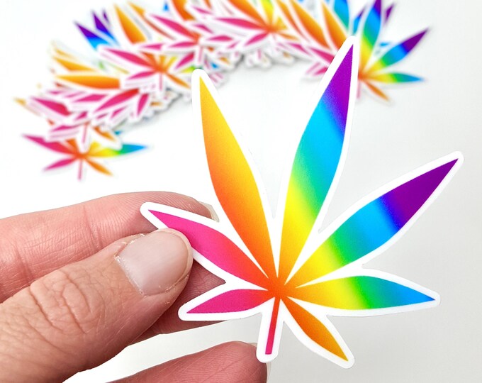 Rainbow Pot Leaf Sticker Die Cut (3 Inch, Vinyl, Dishwasher Safe ...
