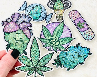 Inner Stoner glitter die cut stickers *Retiring Product - final stock* | 420 weed cannabis stickers, halloween gothic stickers, Magical High