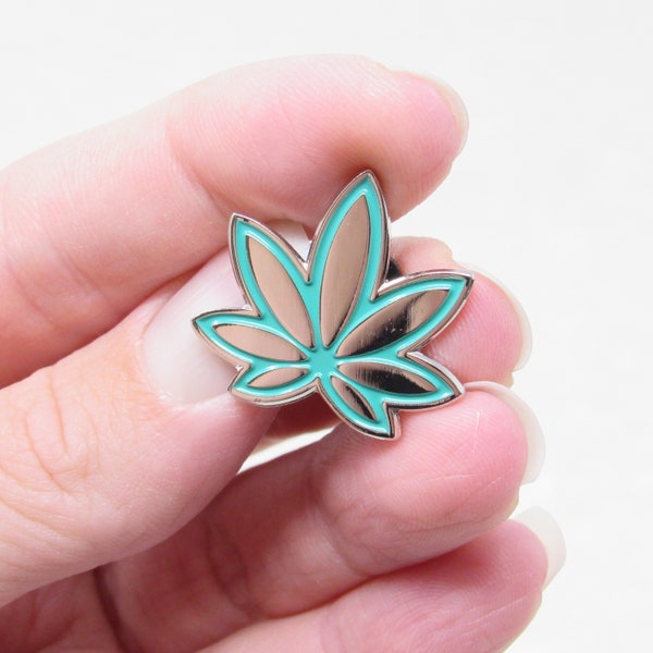 Teal Marijuana Enamel Pin | Pothead Gift, Stoner Toker Humor, Cannabis, 420 Fun Art, Modern Design Deco, 1" Size, Party Theme Favor