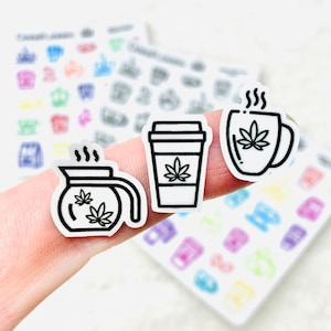 Pegatinas con temática de marihuana de Canna Coffee (¡Vinilo premium!) *Producto retirado: existencias finales* / Pegatinas para planificador, pero las primeras pegatinas para la hora del café