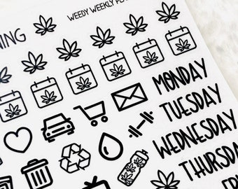 CLEAR Weedy Weekly Icons and Deco - Style 3 *Retiring Product - final stock* | Weekly sticker kit functional icon stickers for planning