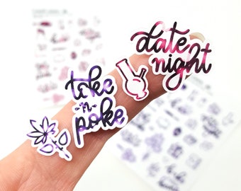 Toke N Poke Cannabis Date Night Valentines Deco and Lettering Stickers BOKEH PINK and PURPLE kit colors *Retiring Design - final stock*