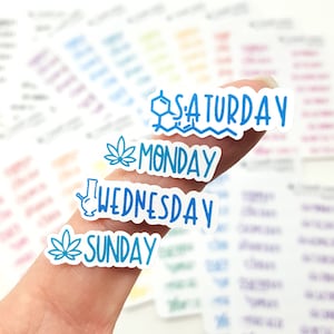 Pegatinas de encabezado del Día de la Semana de la Marihuana ESTILO 3 (pegatinas de PAPEL que se retiran) / Accesorios para planificadores y álbumes de recortes compatibles con cannabis y 420