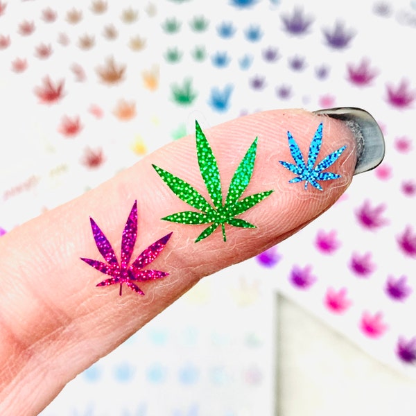 Stickers muraux transparents réalistes en forme de feuilles de pot | Autocollants scintillants, autocollants pour agenda, autocollants d'emballage, autocollant Cannabis Weed marijuana 420