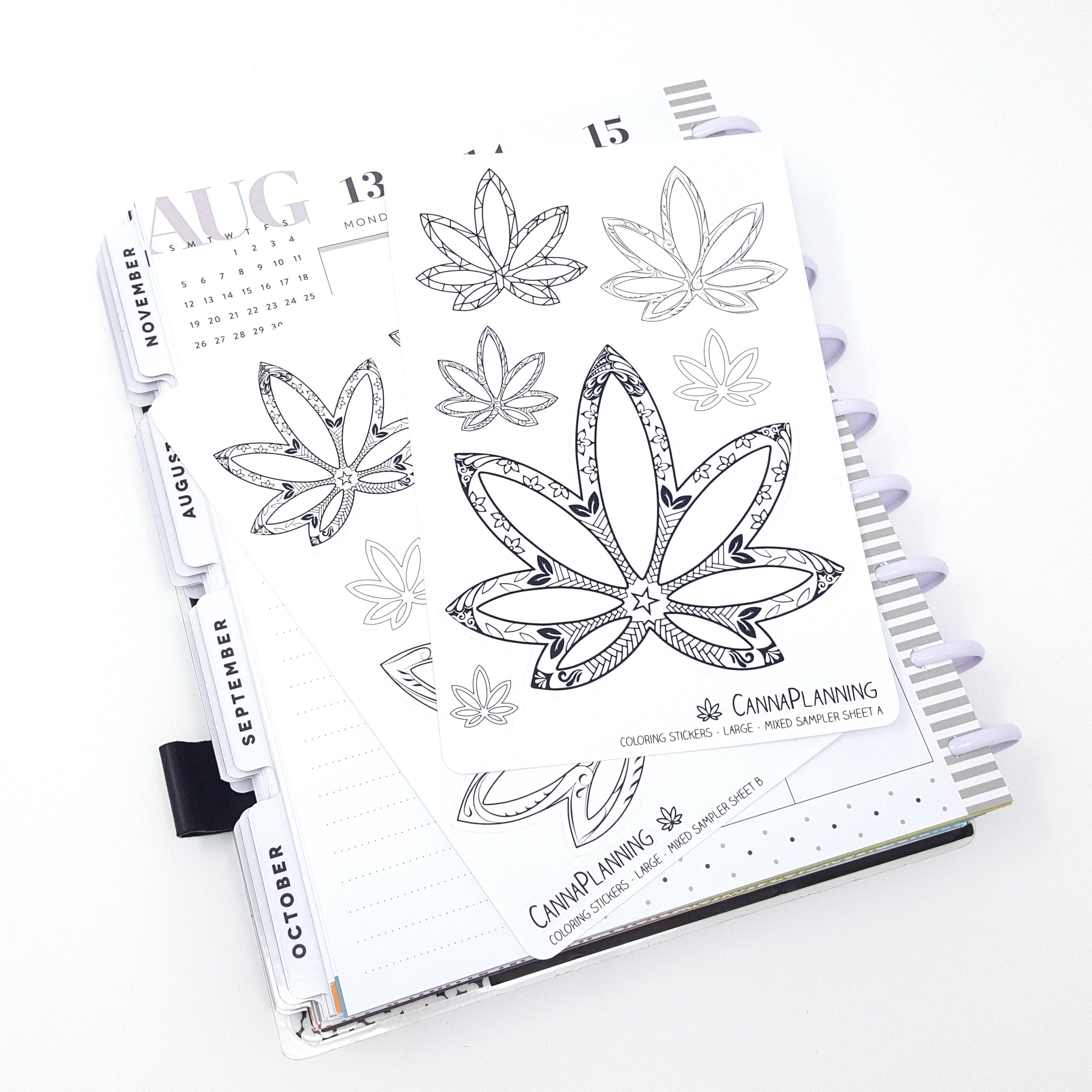Marijuana Coloring Stickers Mixed Pot Leaf Samplers Etsy