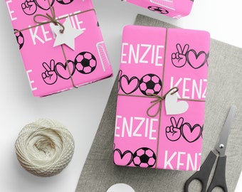 Girl Soccer Player Birthday Party Gift - Name Wrapping Paper - Personalized Soccer Sports Wrapping Paper for Kids - Personalized Bday Paper