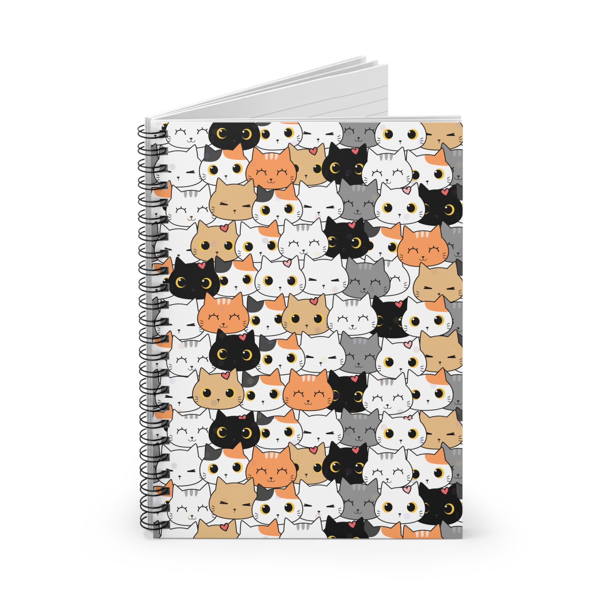 Cute Cat Face Spiral Notebook - 8x6 Ruled Line Journal - Cat Journal ...