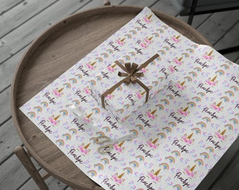 Rainbow Unicorn Birthday Wrapping Paper with Child's Name - Personalized Unicorn Rainbow Wrapping Paper - Custom Gift Wrap