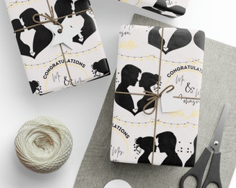 Silhouette Mr Mrs Personalized Wedding Wrapping Paper - Mr and Mrs Gift Wrap - Mr and Mrs Wrapping Paper - Bridal Gift