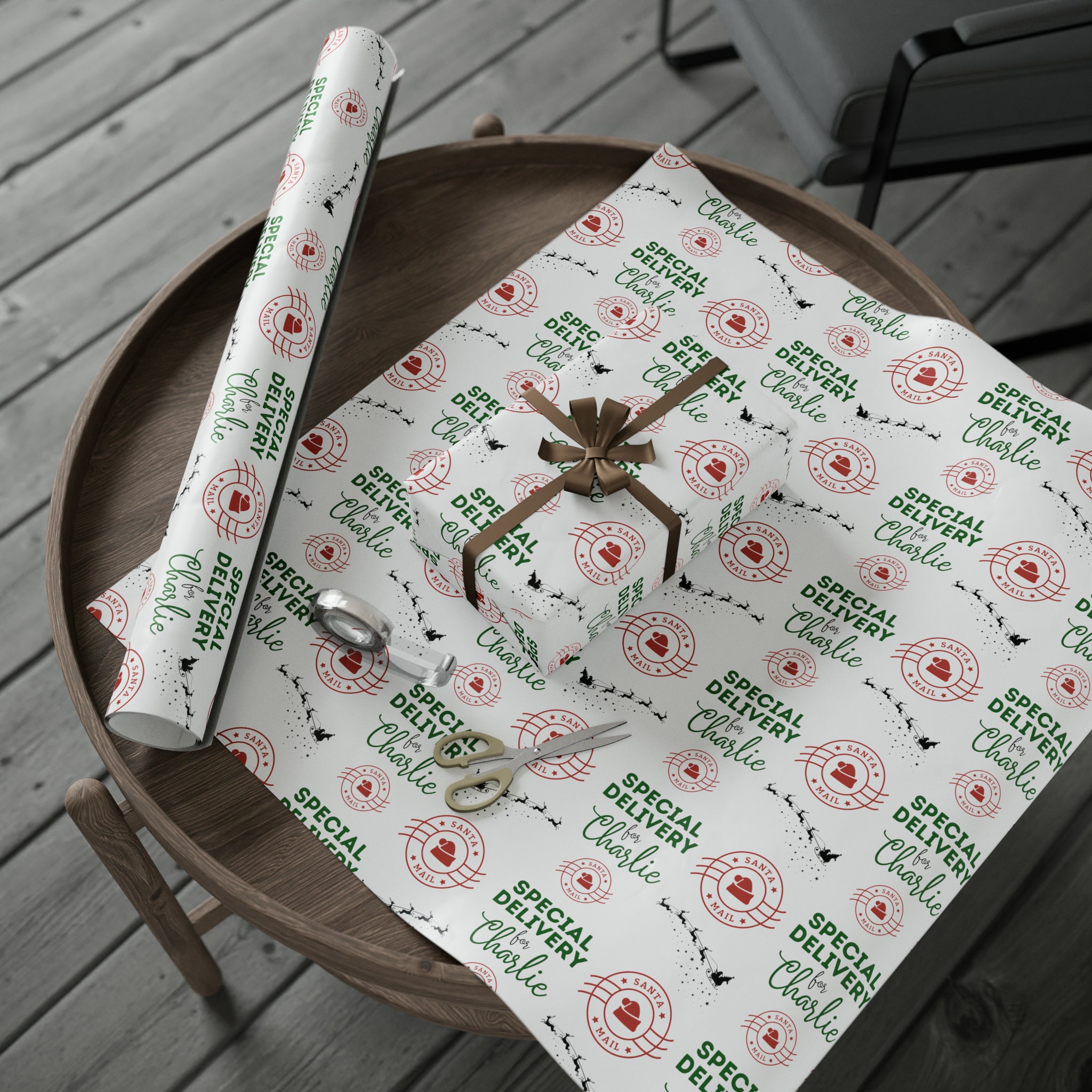 Blue Christmas North Pole Express Mail Santa Wrapping Paper