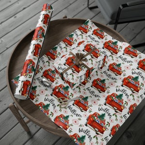 Red Christmas Truck Personalized Wrapping Paper - Boys Christmas Paper - Truck with Presents - Kids Christmas Wrapping Paper - Custom