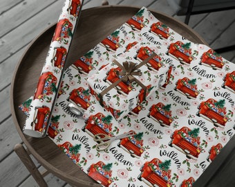 Red Christmas Truck Personalized Wrapping Paper - Boys Christmas Paper - Truck with Presents - Kids Christmas Wrapping Paper - Custom