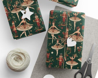 Classic Nutcracker Ballerina Wrapping Paper - Timeless Christmas Wrapping Paper - Ballet Nutcracker Christmas