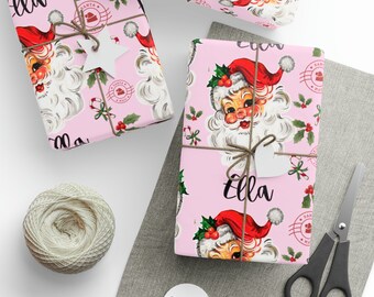 Pink Personalized Christmas Santa Wrapping Paper - Baby Personalized Santa Christmas Wrapping Paper - Pink Santa Baby Vintage Wrapping Paper