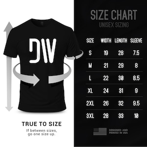 Size chart with unisex sizing