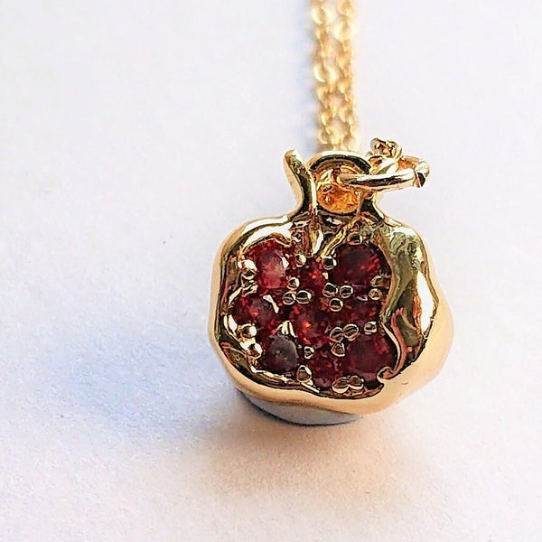 Pomegranate Persephone Necklace Gold Jewelry Garnet Hades Greek Mythology Catherine Aragon  Bat Mitzvah Judaica Mothers Day Dark Academia